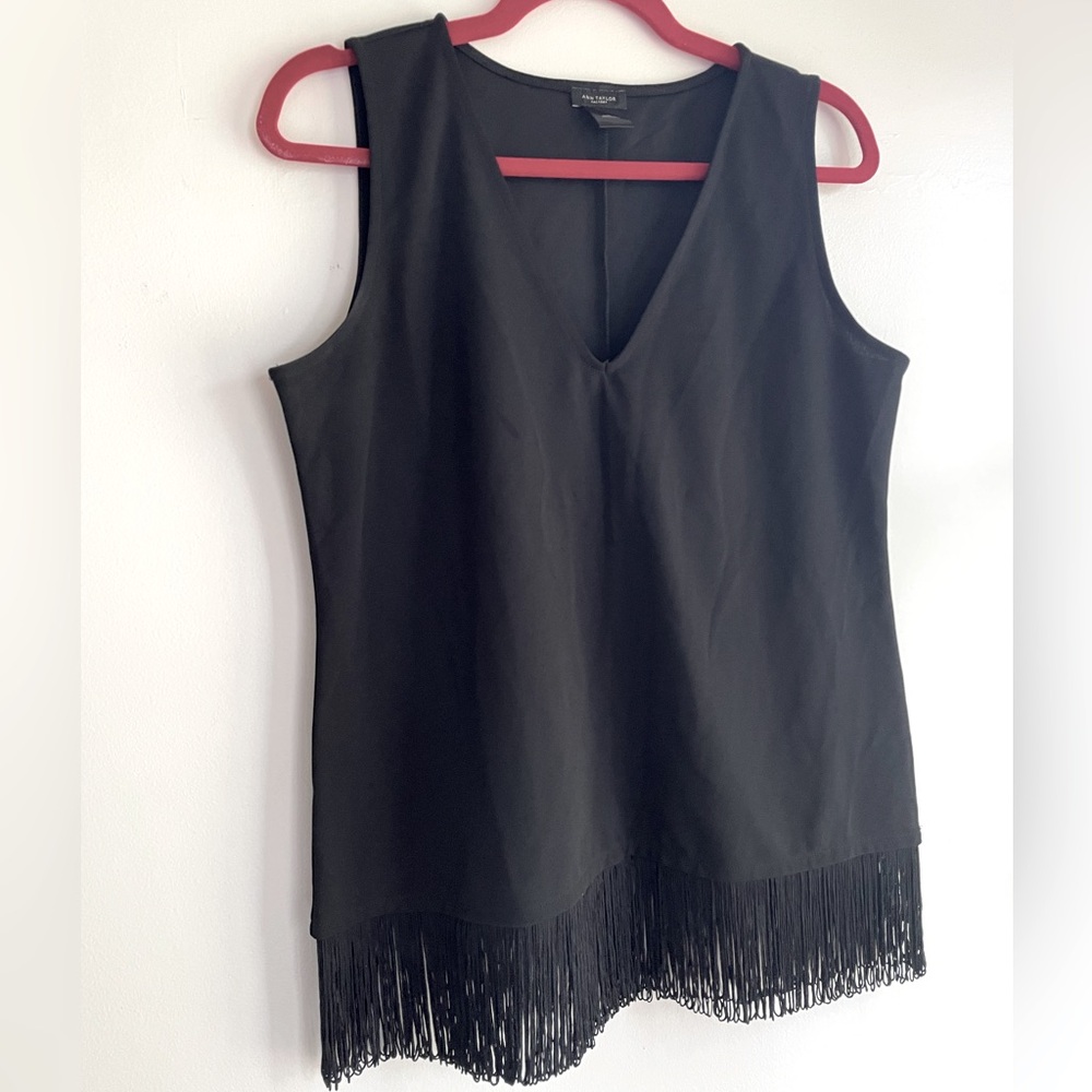 Ann Taylor Black Fringe Hem Sleeveless Blouse Size M